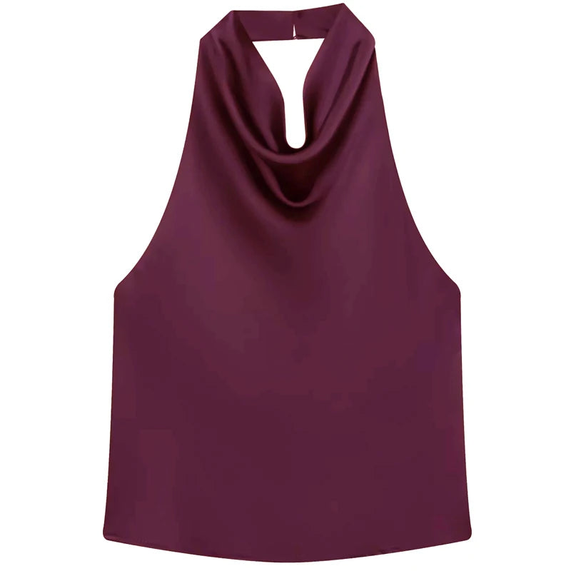 Halter Satin Backless Corset Top for Women in Yellow Pink Black