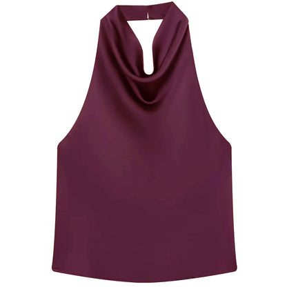 Halter Satin Backless Corset Top for Women in Yellow Pink Black