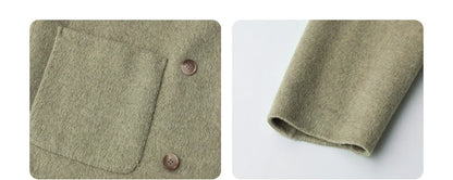 Women's Woolen Double Breasted Jacket Office Lady Outerwear