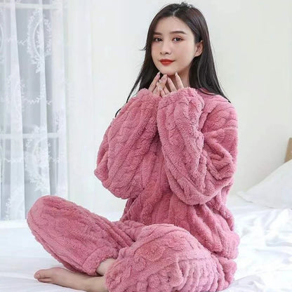 Women Warm Velvet Pajama Set with Pullover and Pants
