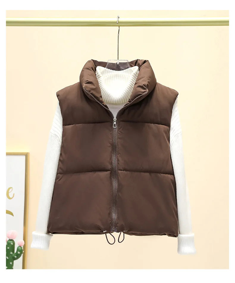 Winter Short Down Vest Women Zipper Jacket Casual