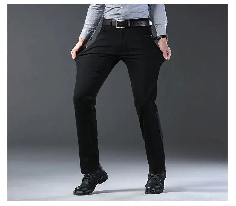 Men's Casual Straight Stretch Jeans Blue Black Denim