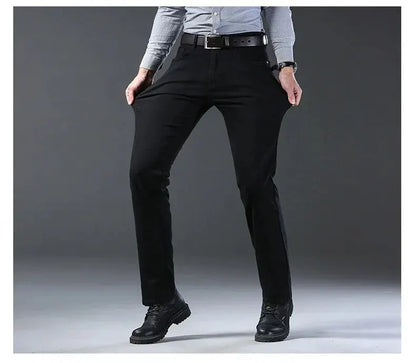 Men's Casual Straight Stretch Jeans Blue Black Denim