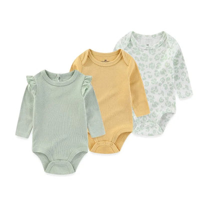 Kiddiezoom 3 Pcs Cotton Long Sleeve Baby Bodysuit