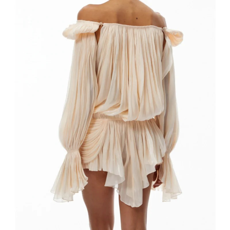 Satin Off-Shoulder Pleated Mini Dress for Women