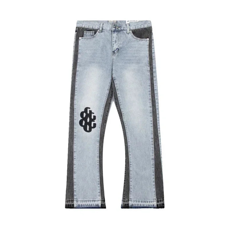 Washed Denim Trousers for Men with Micro-Flared Style