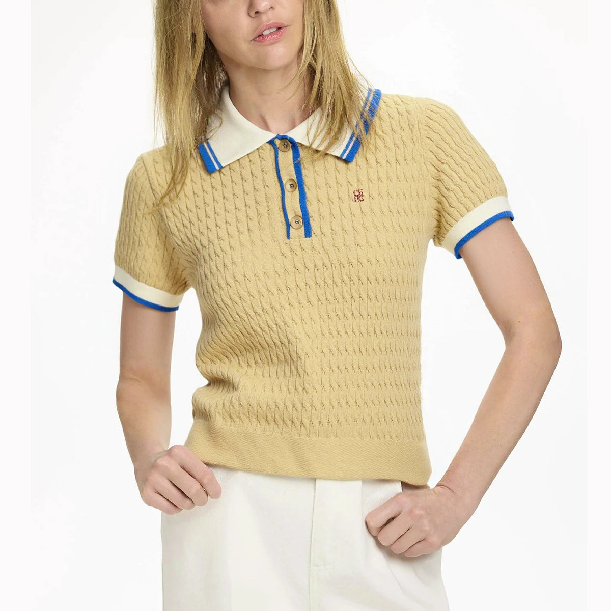 Embroidered Knit Polo Shirt Women Short Sleeve Cotton