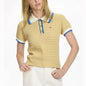 Embroidered Knit Polo Shirt Women Short Sleeve Cotton