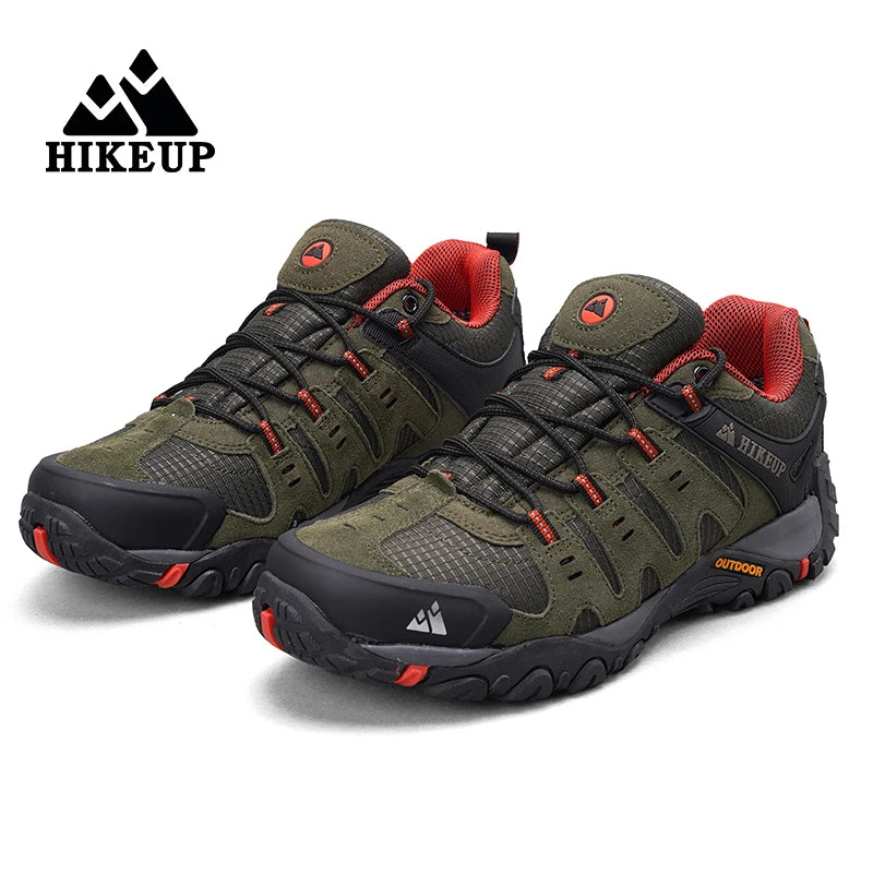 HIKEUP Men's Suede Leather Hiking Shoes Black Gray Khaki