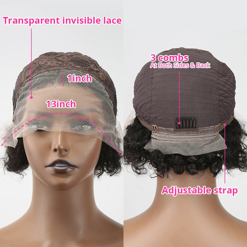 Pixie Cut Kinky Curly Bob Wig Transparent Lace Front