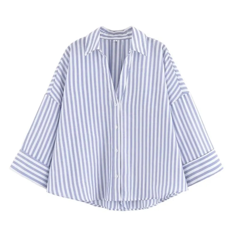Wide Sleeved Asymmetric Hem Shirt for Women