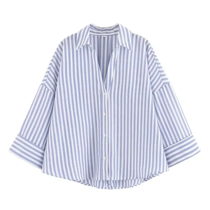 Wide Sleeved Asymmetric Hem Shirt for Women