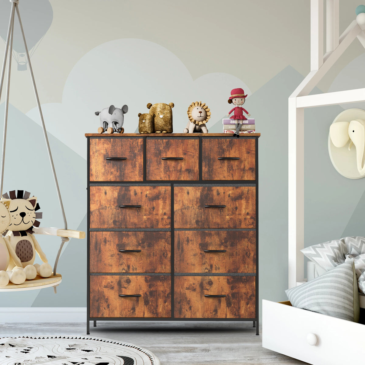 JHK Modern Fabric Dresser With 9 Storage Drawers