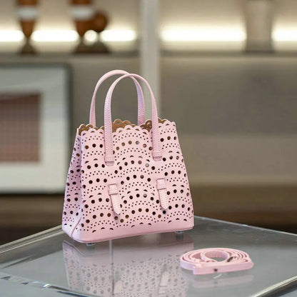 Mini Cowhide Shoulder Handbag Genuine Leather Bucket Bag
