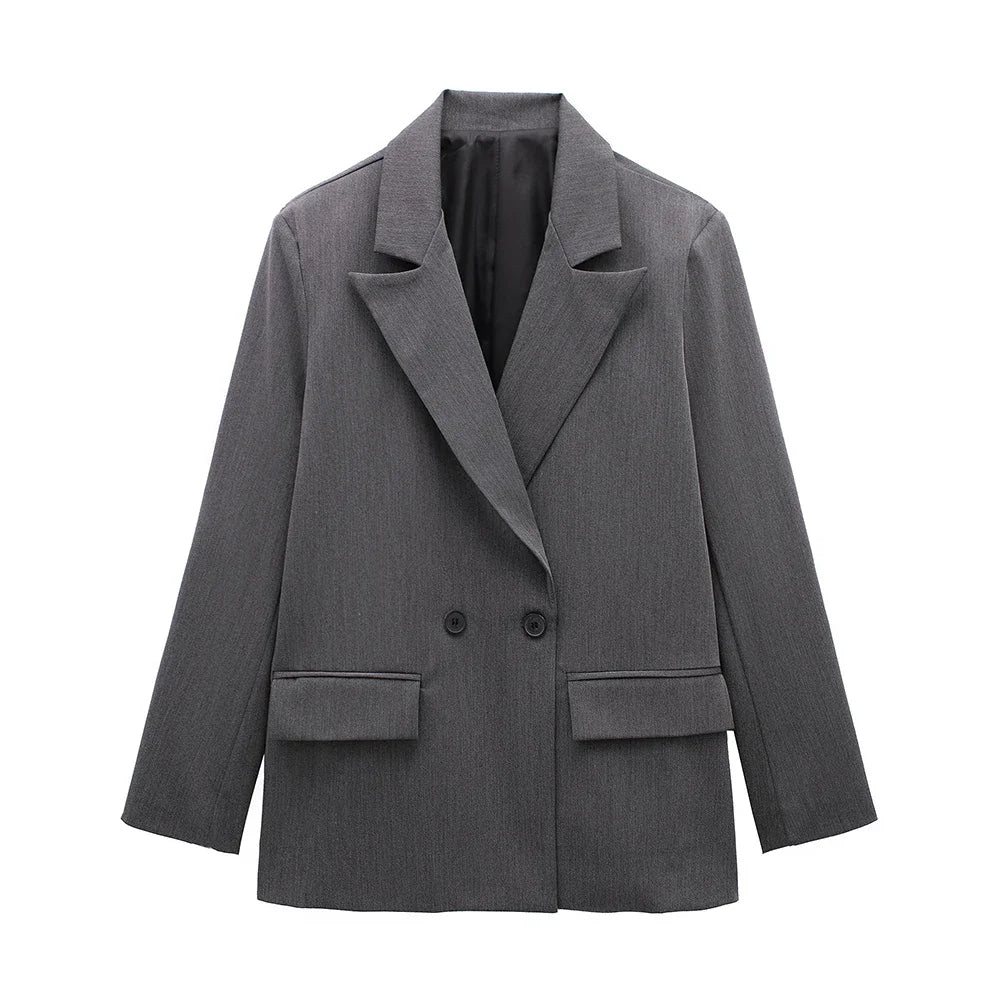 Willshela Women Vintage Double Breasted Blazer with Pockets
