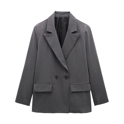 Willshela Women Vintage Double Breasted Blazer with Pockets
