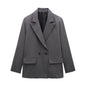 Willshela Women Vintage Double Breasted Blazer with Pockets