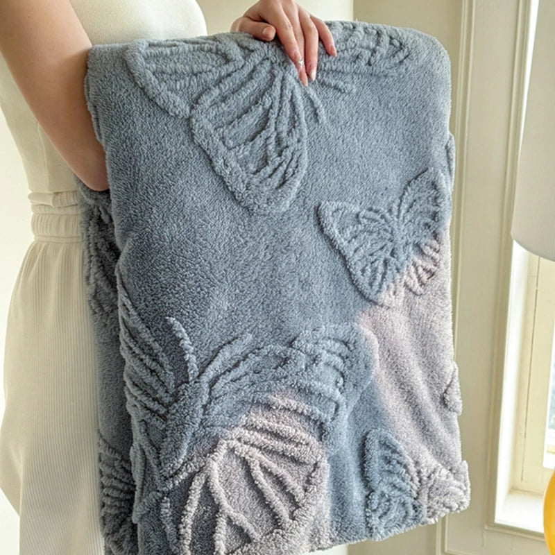 Coral Fleece Autumn Blanket with 3D Butterflies