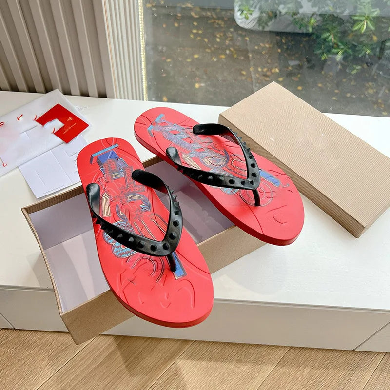 Men's Red Sole Leather Flip Flops Casual Sandals