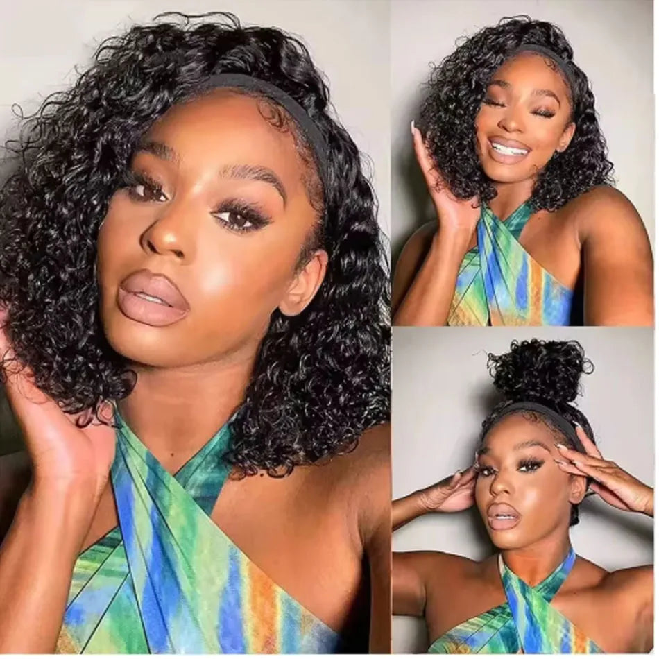 Brazilian Kinky Curly Headband Wig Glueless Short Bob