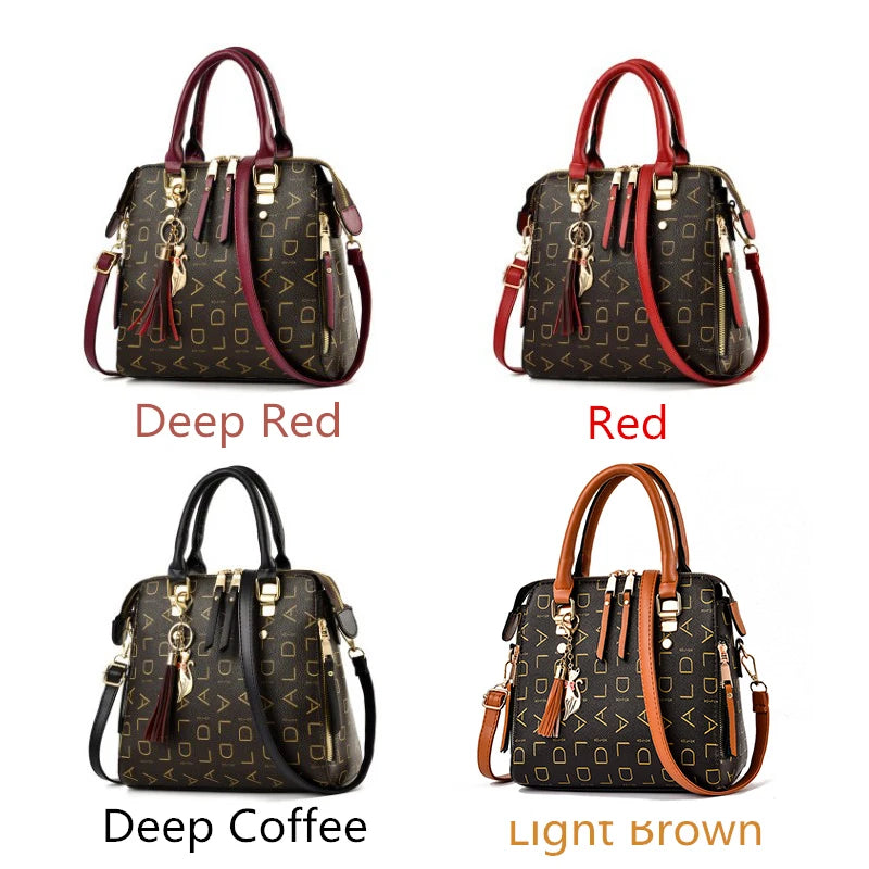 PU Leather Tassel Handbag for Women Large Capacity Tote