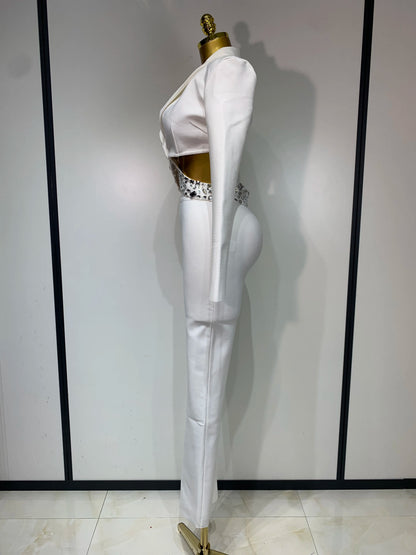 Women Beaded Bodycon Two Piece Pants Set