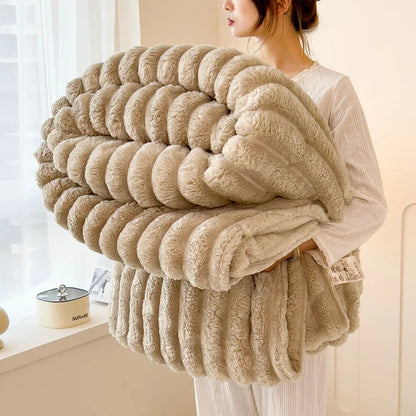 Thickened Striped Flannel Multifunctional Blanket