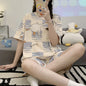 Women's Cartoon Bear Pajamas Set Summer Casual Sleepwear