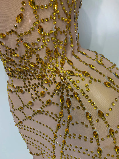 Black Mesh Crystal Diamond Bodycon Dress for Women