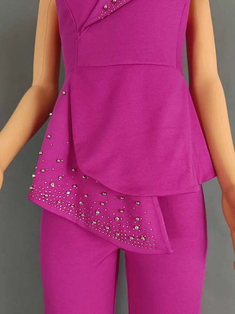 High Waist Strapless Jumpsuit with Rivet Collar for Women