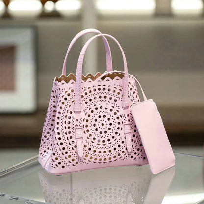 Mini Cowhide Shoulder Handbag Genuine Leather Bucket Bag