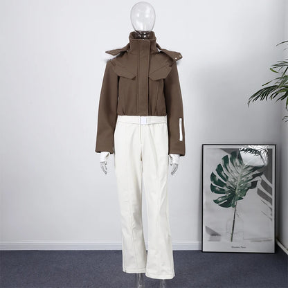 Hooded One-Piece Ski Jumpsuit for Women Windproof Outwear