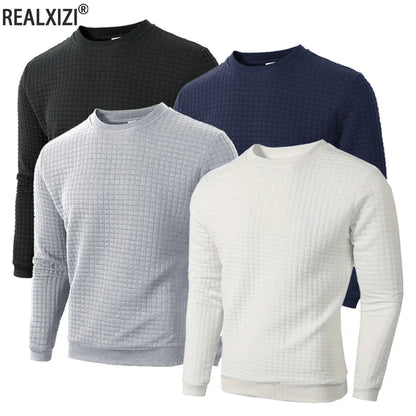 Men's Casual Jacquard Check Pullover Sweatshirt