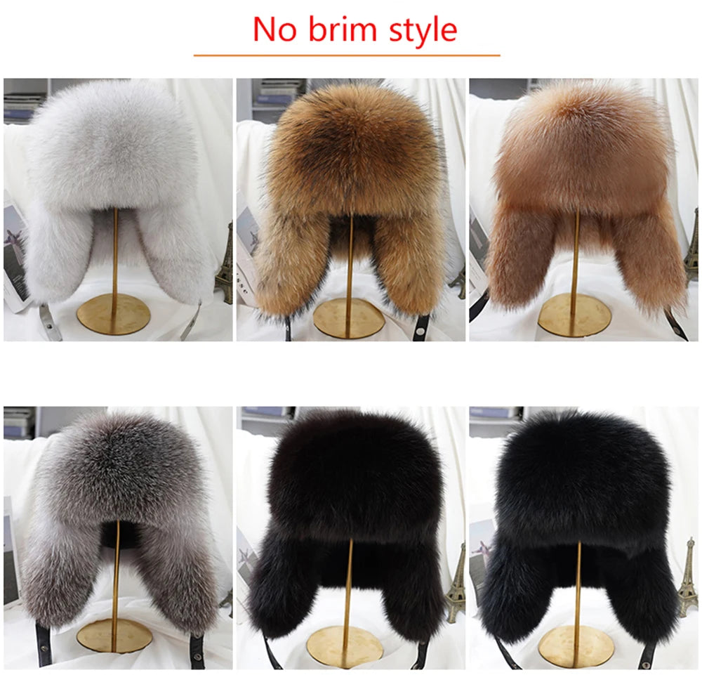 Men's Real Silver Fox Fur Bomber Hat