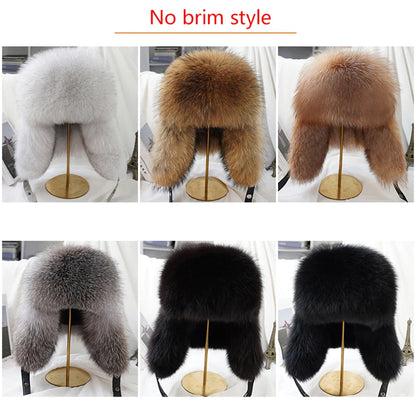 Men's Real Silver Fox Fur Bomber Hat