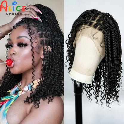 Knotless Box Braided Wigs with Curly Ends 16 Inches Synthetic