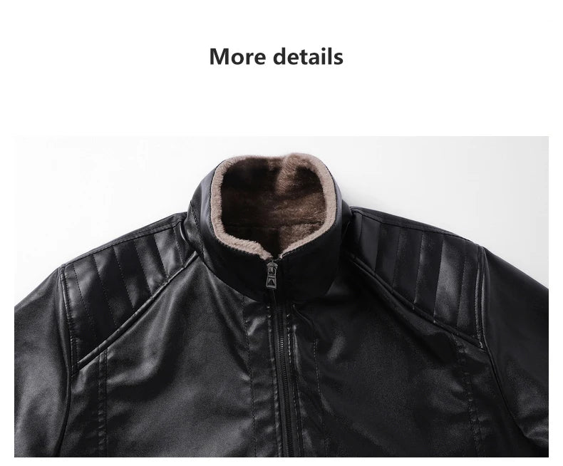 Men's Faux Leather Biker Jacket with Fleece Lining