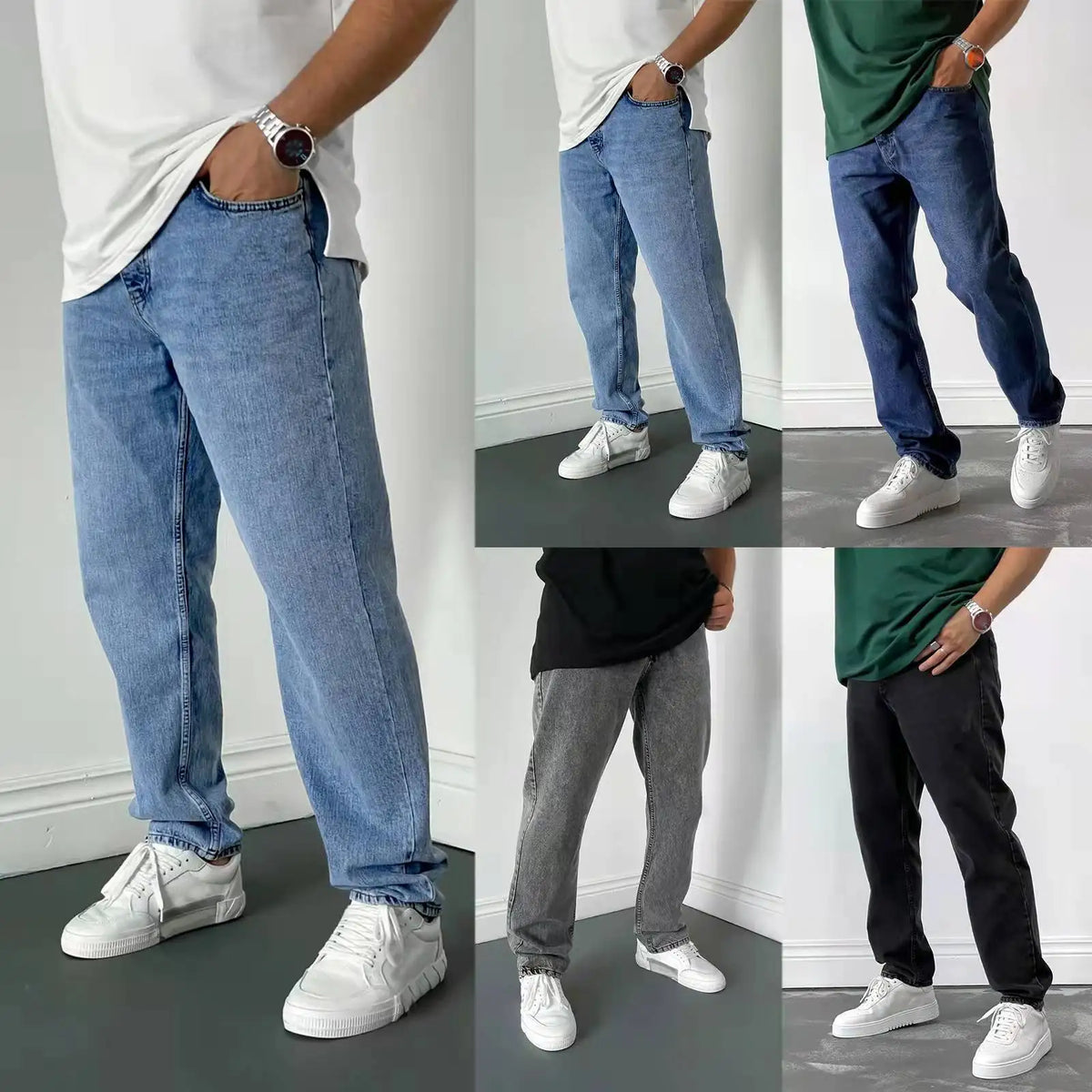 Men's Casual Straight Denim Jeans Blue Black S-3XL