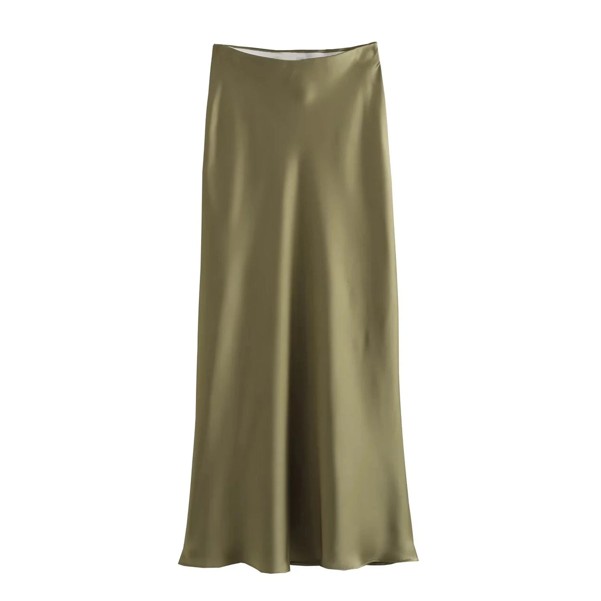 Vintage Satin Solid Long Skirt Women High Waist