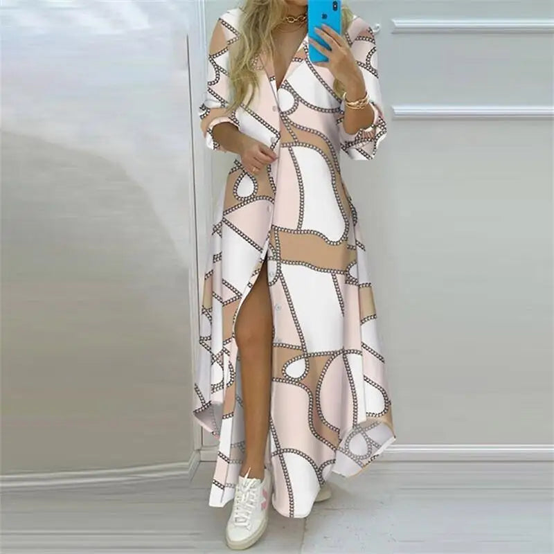 Bohemian Long Sleeve Printed Maxi Dress for Women