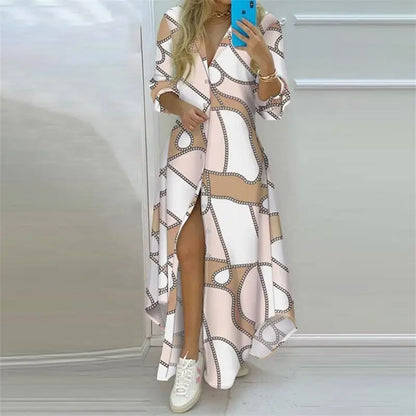 Bohemian Long Sleeve Printed Maxi Dress for Women