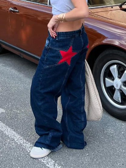 Women's Vintage Star Pattern Loose Denim Jeans