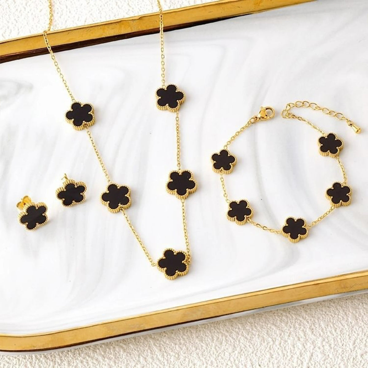 18k Gold-Plated Five-Leaf Flower Jewelry Set