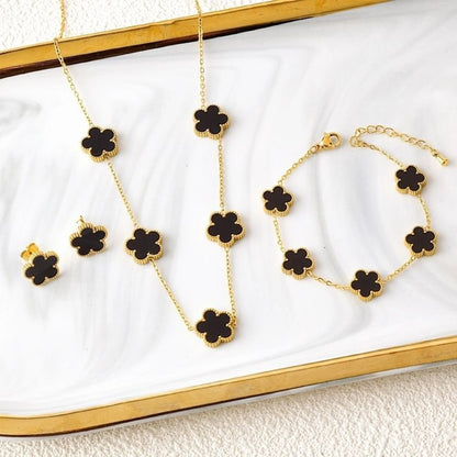 18k Gold-Plated Five-Leaf Flower Jewelry Set