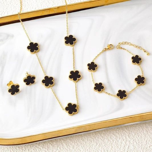 18k Gold-Plated Five-Leaf Flower Jewelry Set
