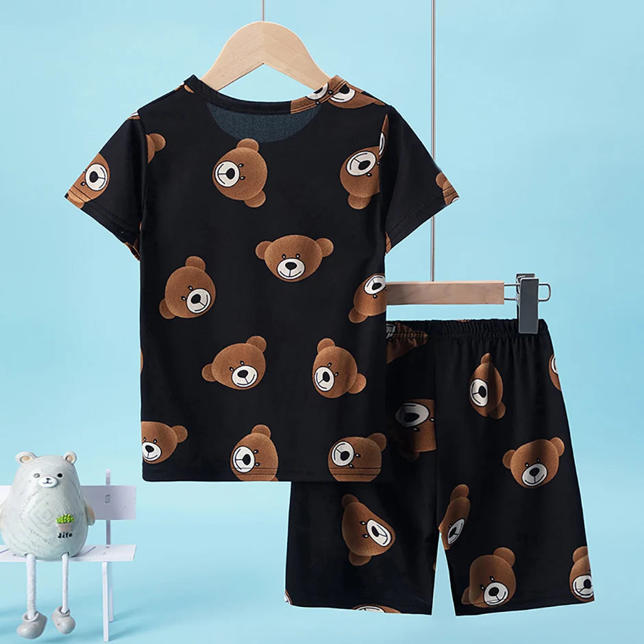 Children's Casual Joker Bear Print Pajama Set