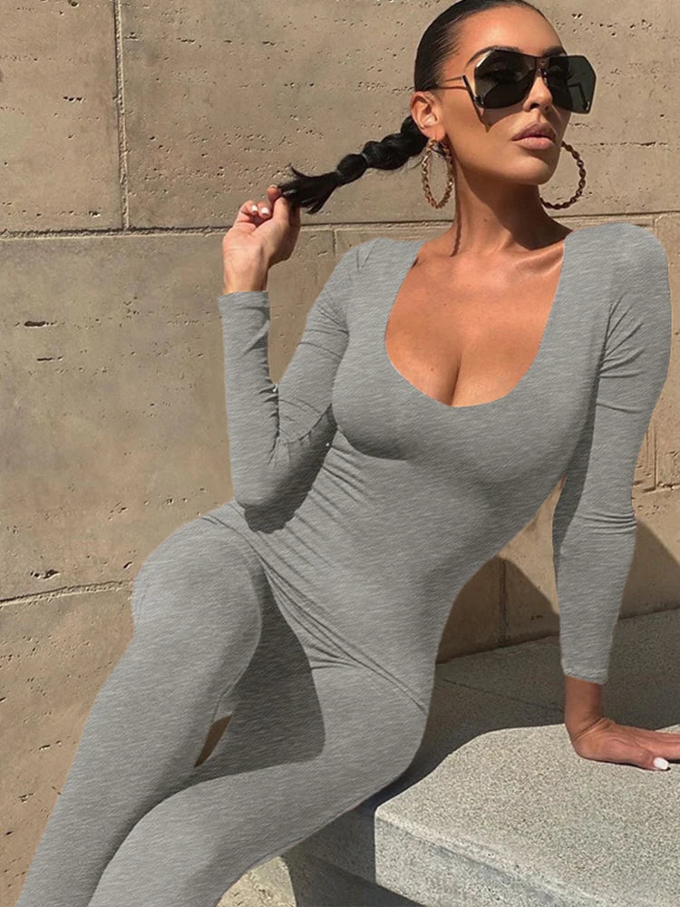 Dulzura Women Long Sleeve Bodycon Jumpsuit Overall