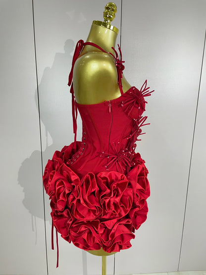 Women Red Black Bandage Two Piece Cocktail Gown