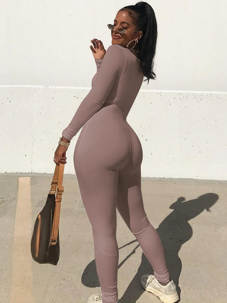 Dulzura Women Long Sleeve Bodycon Jumpsuit Overall