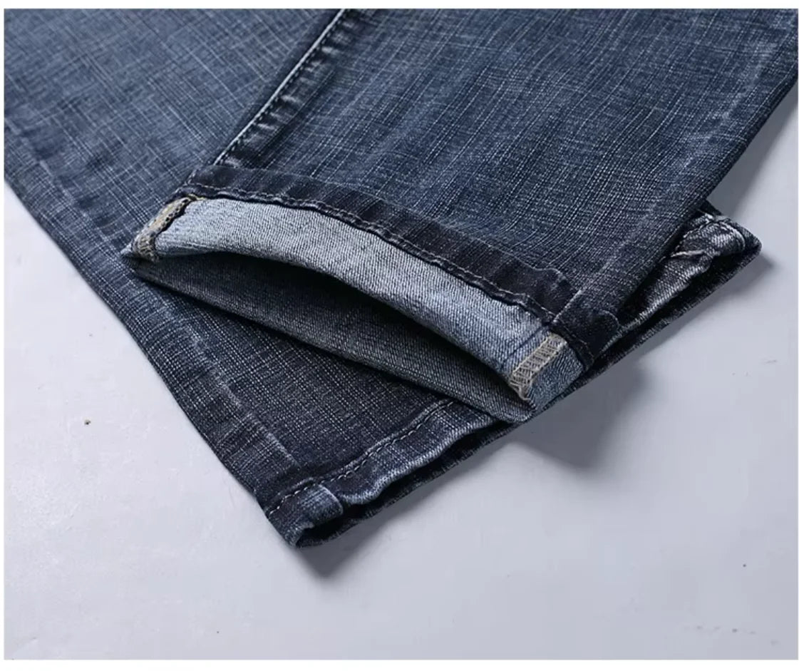 Men's Casual Straight Stretch Jeans Blue Black Denim